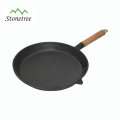 Wood Handle Flat Bottom Cast Iron Fry Pan